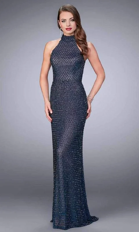 La Femme - Beaded Sleeveless Racerback Sheath Gown 24258SC - 1 pc Navy In Size 2 Available Best party dresses for wedding guests