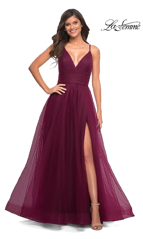 La Femme V-Neck Long Tulle Prom Ball Gown Women's party dresses