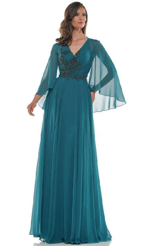 Marsoni by Colors - Embellished V-Neck Chiffon Long Gown MV1094 - 1 pc Deep Green In Size 18 Available Budget-friendly party dresses