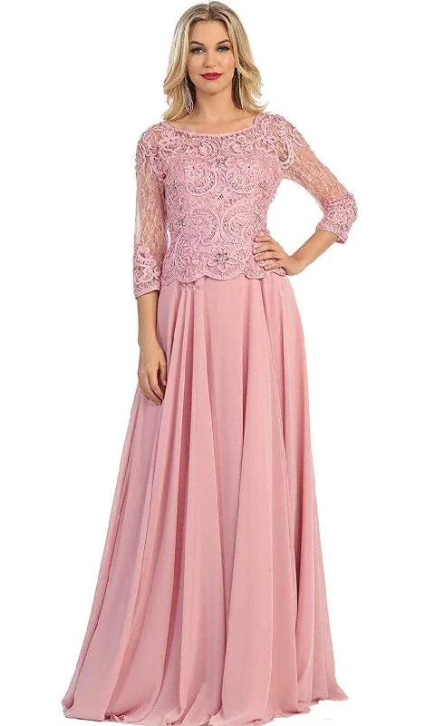 May Queen - Quarter Sleeve Lacy Chiffon Evening Gown MQ1279 Winter party dresses