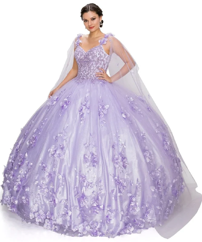 3D Floral Cape Ball Gown by Cinderella Couture 8030J Graduation floral dresses