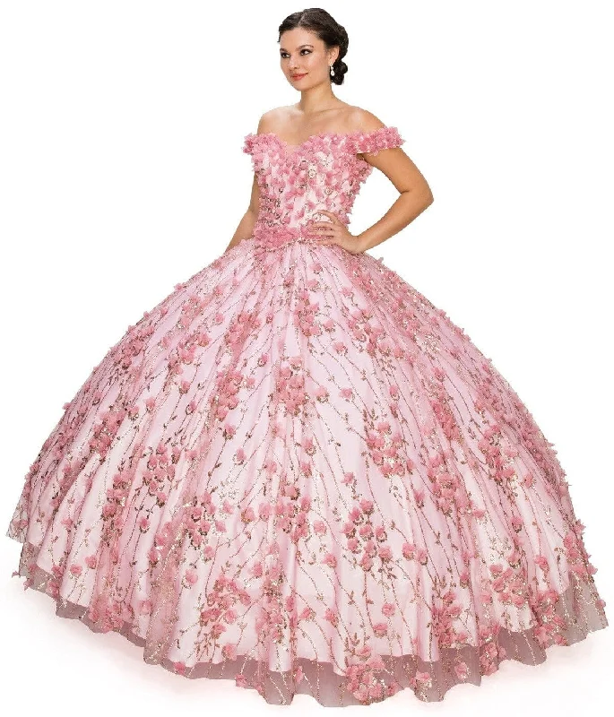 3D Floral Off Shoulder Ball Gown by Cinderella Couture 8021J Minimalist floral dresses