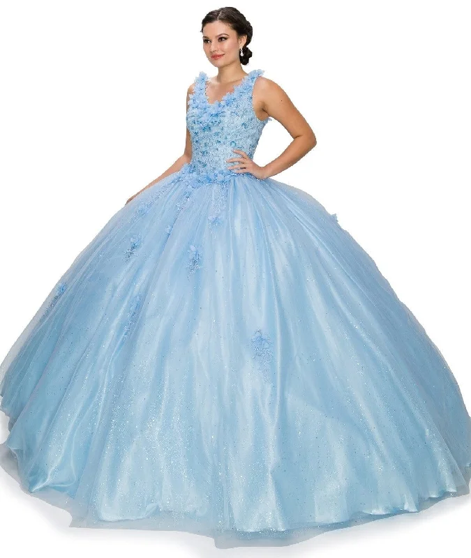 3D Floral V-Neck Ball Gown by Cinderella Couture 8025J Organza floral dresses