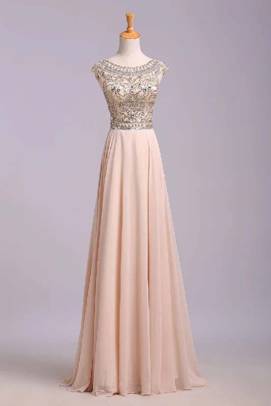 Gorgeous A Line Cap Sleeve Beading Chiffon Prom Dresses N1201 Trendy unclassified dresses