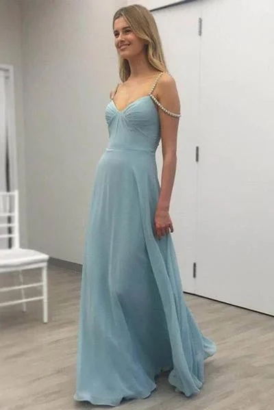 A Line V-Neck Floor-length Chiffon Prom Dresses with Beading Straps Evening Dresses N1369 Sleeveless unclassified dresses