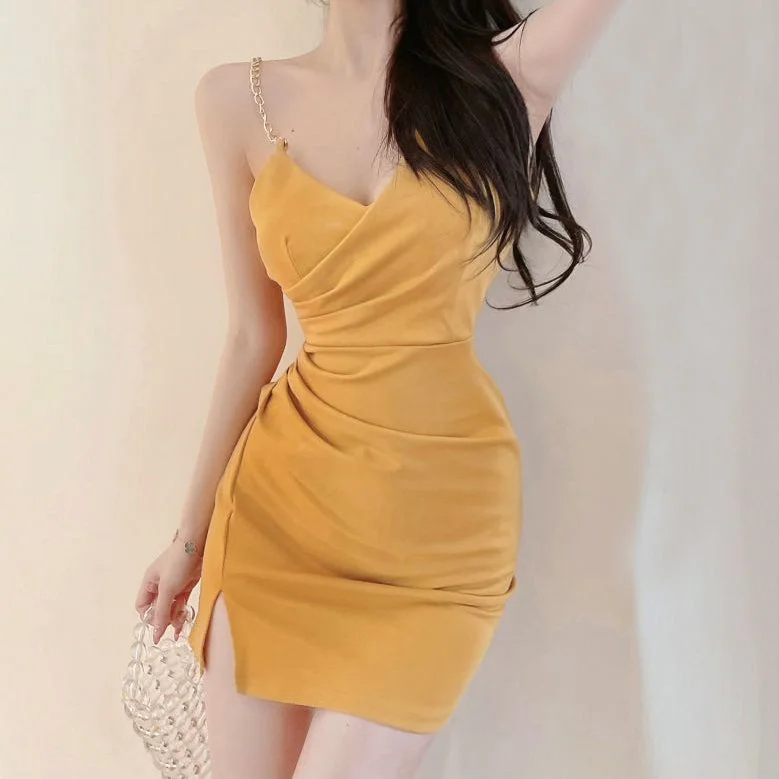 Backless V-Neck High Waist Chain Slip Dress Satin unclassified dresses