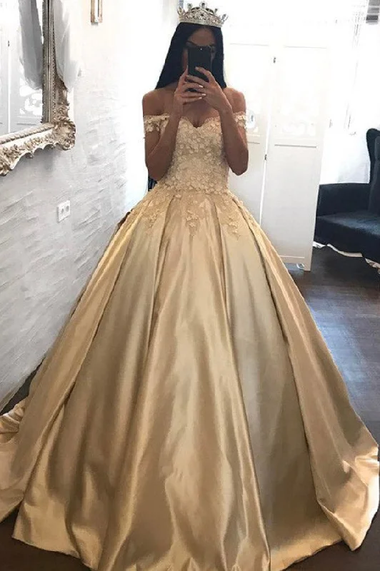 Ball Gown Off The Shoulder Appliques Stain Prom Dresses N970 Earthy tone unclassified dresses