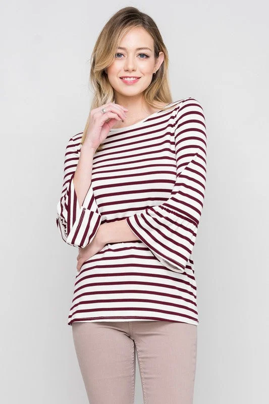 Basic Bell Sleeve Top in Wine Bold pattern unclassified dresses