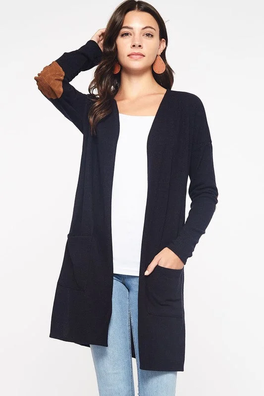 Basic Elbow Patch Cardigan Open-back unclassified dresses