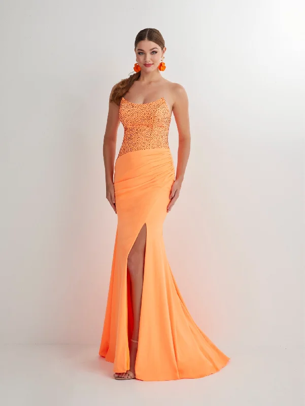 Beaded Spandex Strapless Slit Gown by Studio 17 12899 Boho unclassified dresses