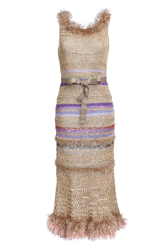 Camila Brown Multicolor Handmade Knit Dress Ruched unclassified dresses