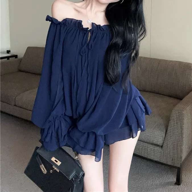 Chiffon Lantern Sleeve Loose Pleated Dress Stylish unclassified dresses