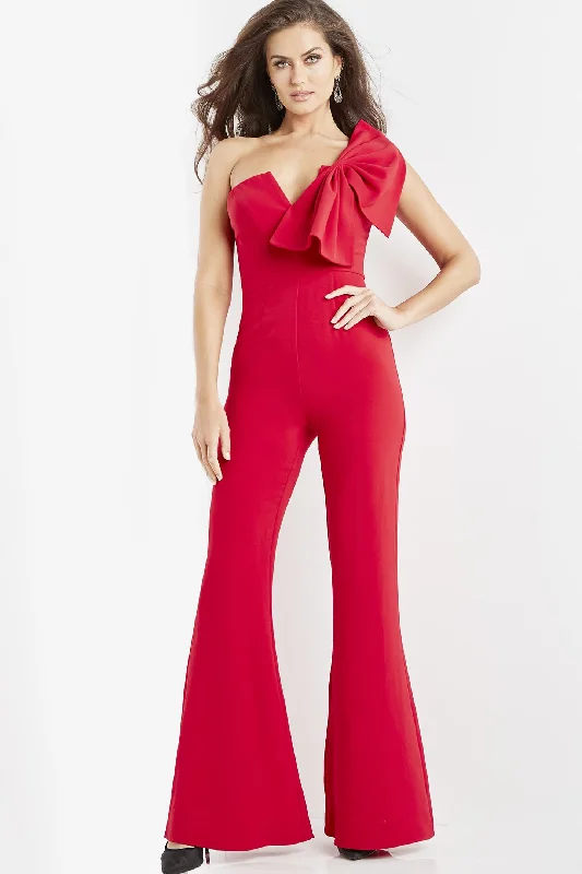 Crepe One Shoulder Bow Jumpsuit by Jovani 09525 Short unclassified dresses