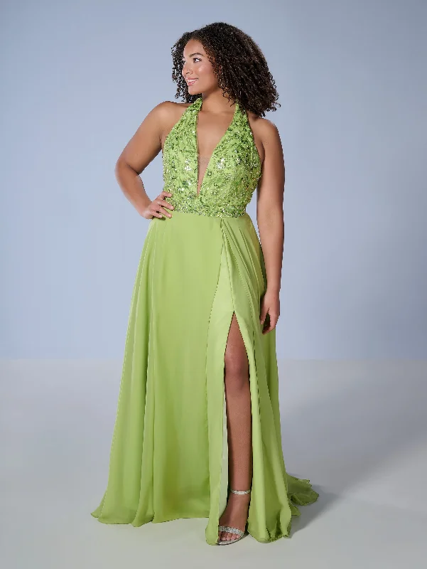 Curvy Chiffon Halter Slit Gown by Tiffany Designs 16167 Printed unclassified dresses