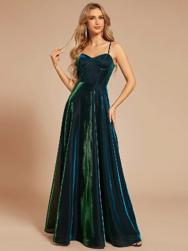 Custom Size Iridescent Mesh Spaghetti Strap V-neck A-line Prom Dress Festival unclassified dresses