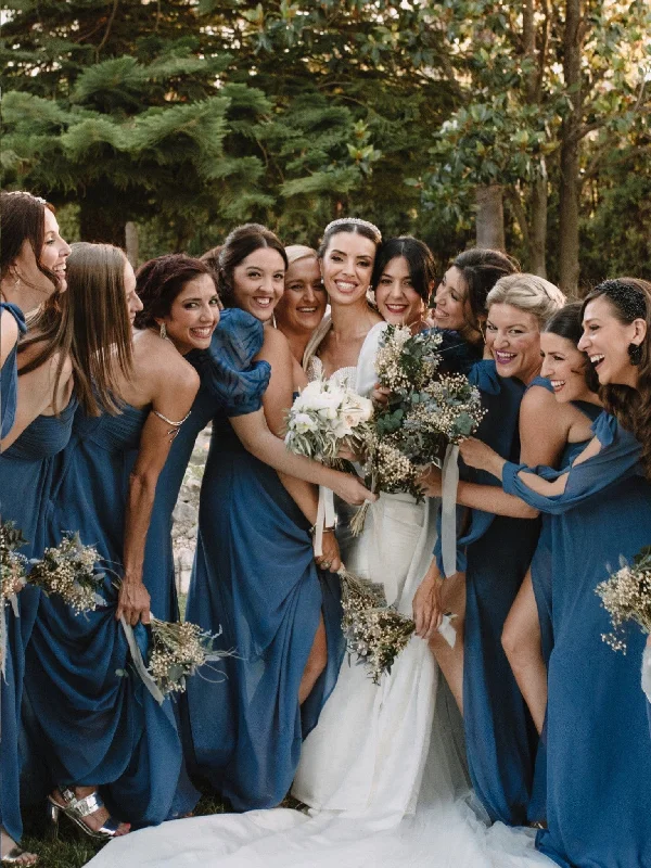 Dusty Blue and Navy Bridesmaid Gowns Comfortable unclassified dresses