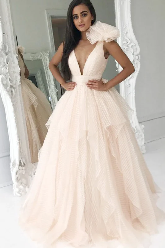 Deep V-Neck Light Pink Ball Gown Princess Prom Dresses Quinceanera Dresses N1179 Summer unclassified dresses