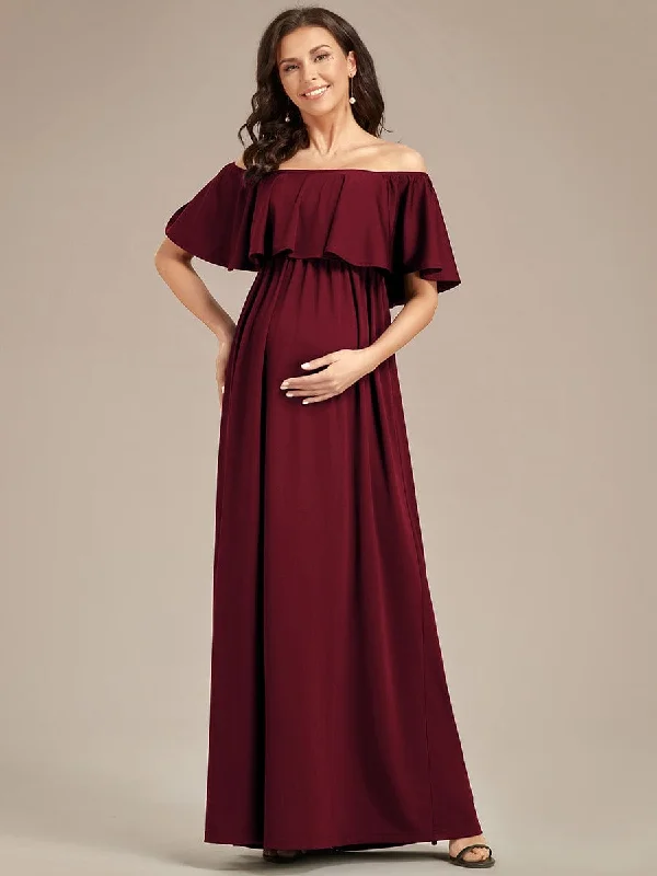 Flattering A-Line Maternity Dress with Off-Shoulder Ruffle Beach unclassified dresses