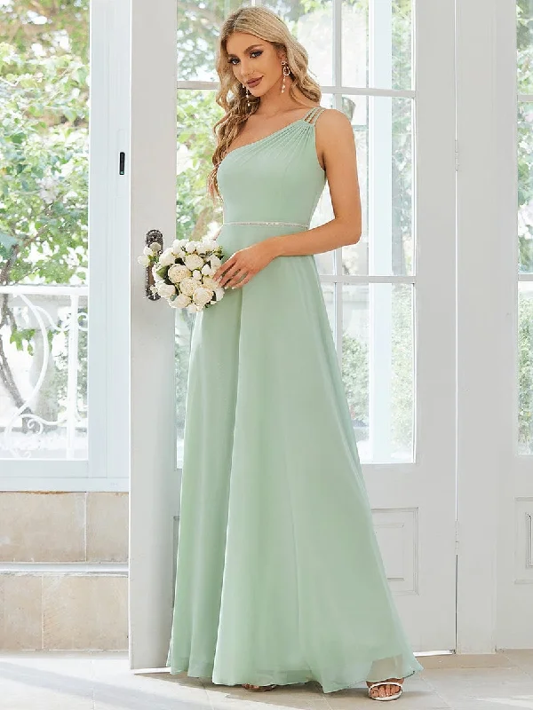 Flowy Chiffon One-Shoulder with Three Straps Bridesmaid Dress Mesh unclassified dresses