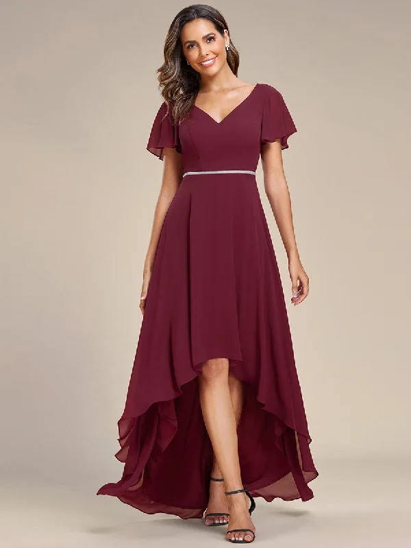 Flowy High-low Chiffon Ruffle Sleeves Bridesmaid Dress Breathable unclassified dresses