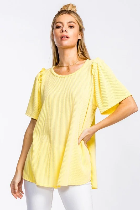 Flowy Ribbed Knit Top in Lemon Women's unclassified dresses