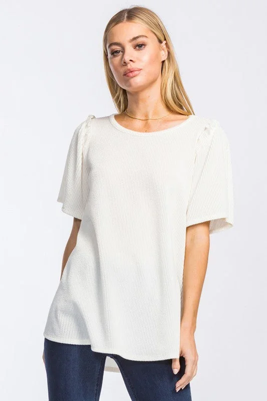 Flowy Ribbed Knit Top in Vanilla Trendy new unclassified dresses