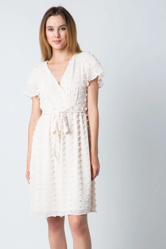 Genevah Swiss Dot Dress in Cream Beaded unclassified dresses