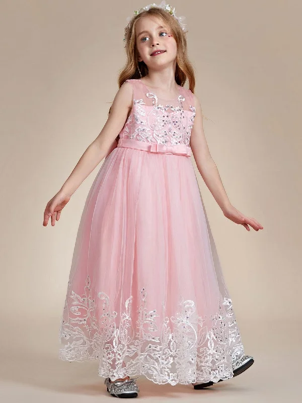 Gorgeous Applique Princess Dress for Flower Girl with Bowknot Denim unclassified dresses