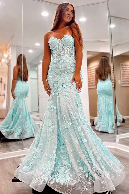 Green Strapless Mermaid Corset Prom Dress with Appliques Ruffled unclassified dresses