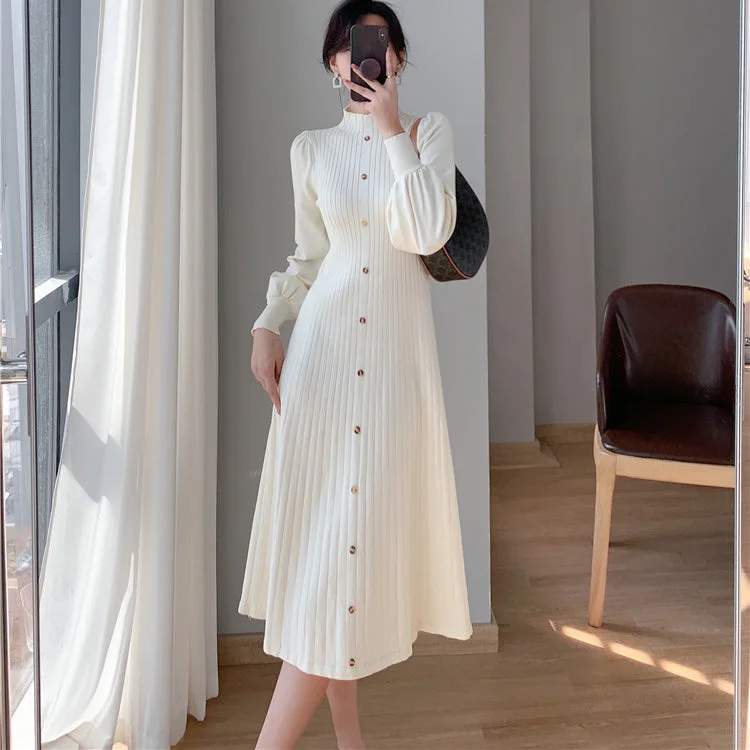 Half Turtleneck Lantern Sleeve Knit Dress Winter unclassified dresses