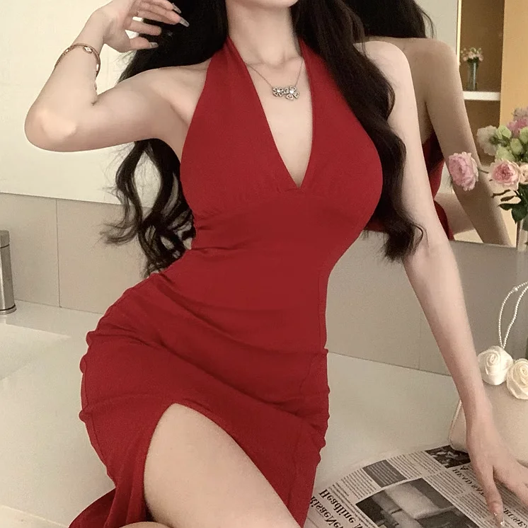 Halting V-Neck Sleeveless Irregular Red Banquet Dress Off-shoulder unclassified dresses