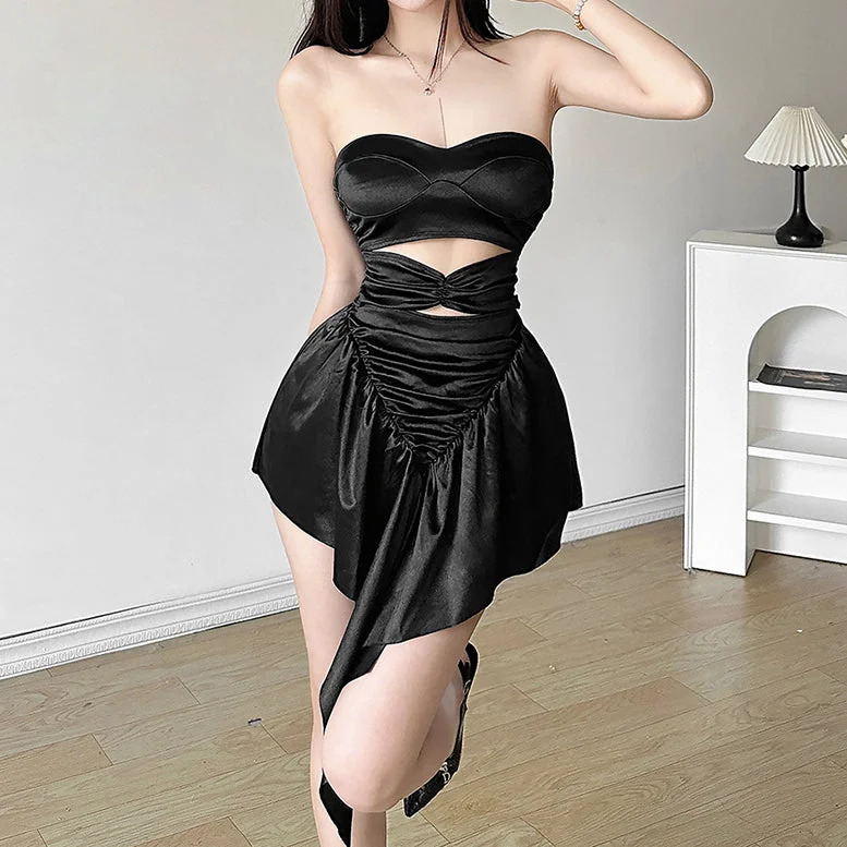 Hollow Backless Irregular Black Tube Top Dress Stretchy unclassified dresses