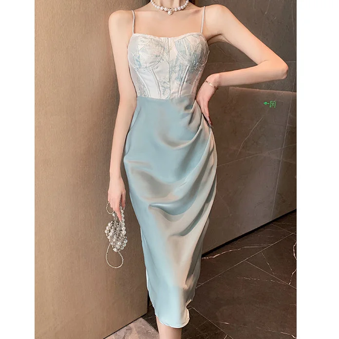 Jacquard Panel High Waist Slim Slip Dress Pastel unclassified dresses