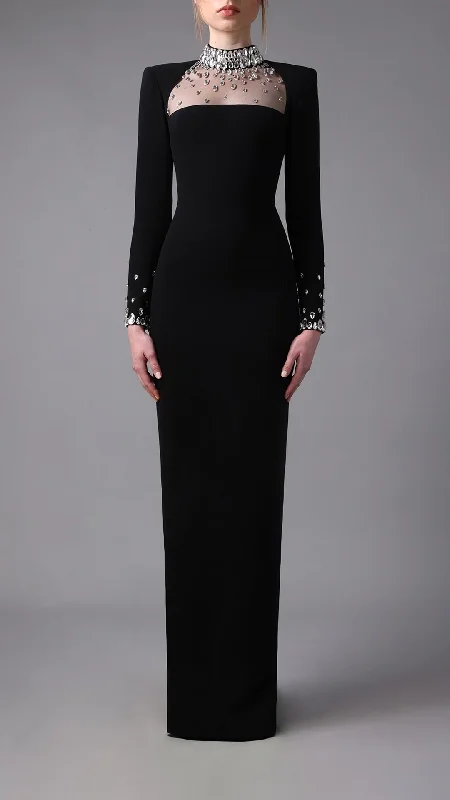 Crystals embroidered crepe dress Velvet unclassified dresses