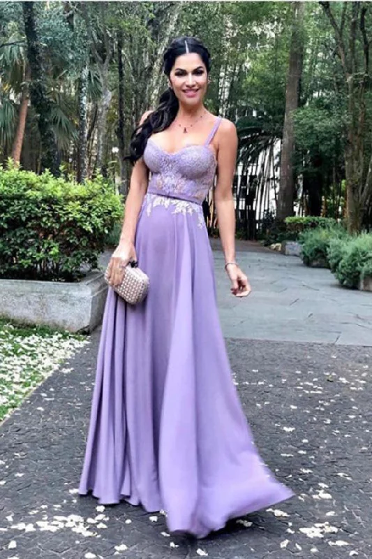 Lavender Spaghetti Strap Sleeveless Floor Length Appliqued Prom Dresses Evening Dresses N1263 A-line unclassified dresses