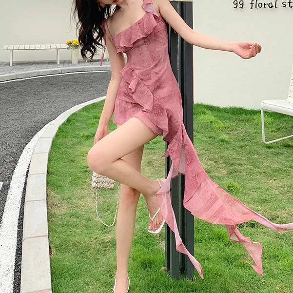 Mermaid Ji Ruffled Irregular Ribbon Dress Soft fabric unclassified dresses