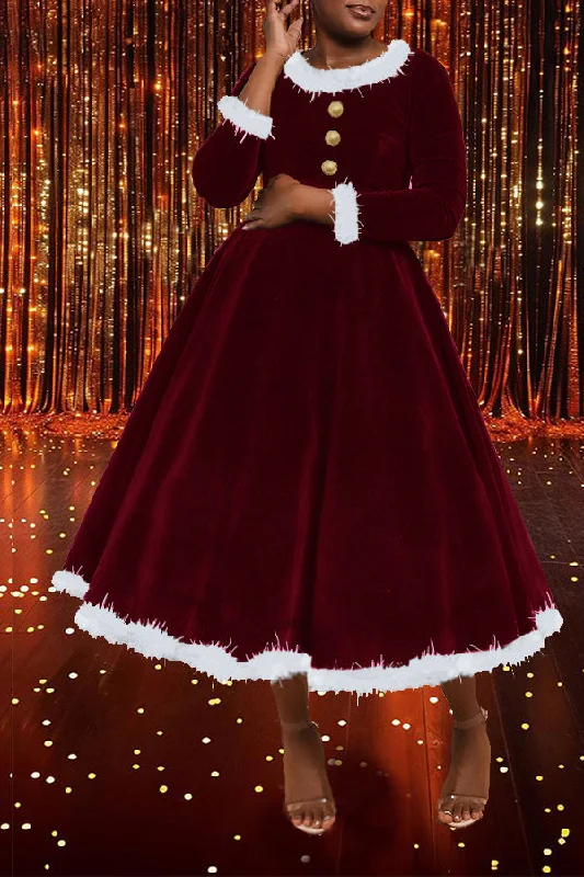 Christmas Pom-pom Trim Velvet Dress Everyday wear unclassified dresses