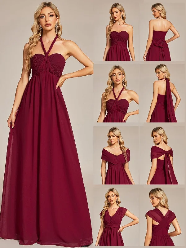 Convertible Chiffon Pleated Strapless Tie-Waist Bridesmaid Dress Everyday wear unclassified dresses