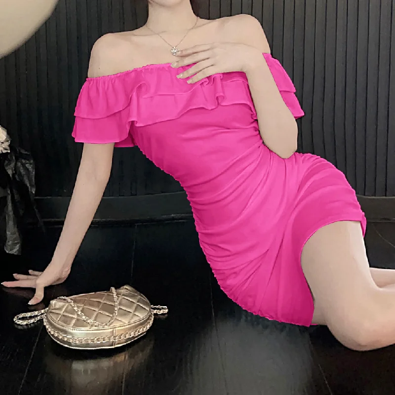 Off-The-Shoulder Double-Layer Ruffled Pleated Dress Luxury unclassified dresses