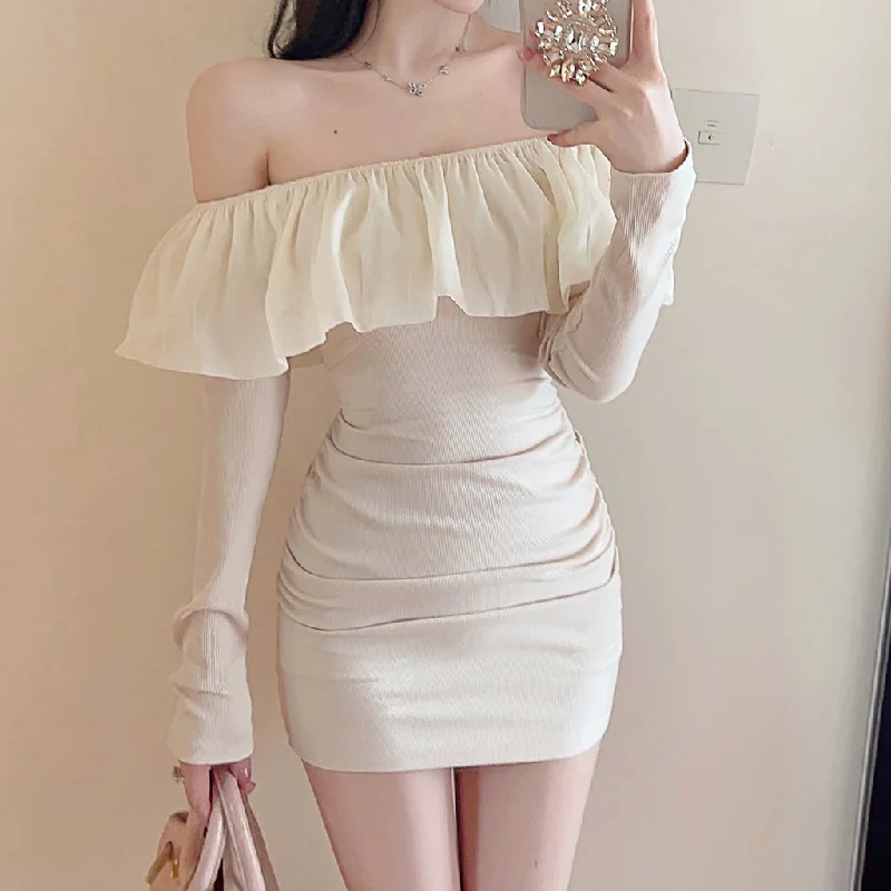 Off-The-Shoulder Solid Color Stretch Dress Unique unclassified dresses