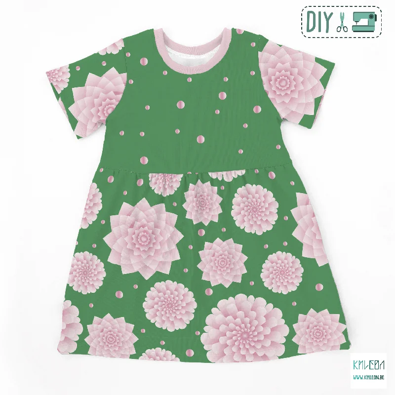 Pink flowers and dots cut and sew dress Ruffled unclassified dresses