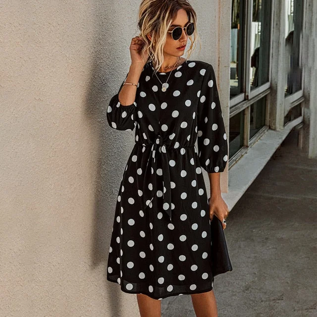 Polka-dot A-line Bow Dress Beach unclassified dresses