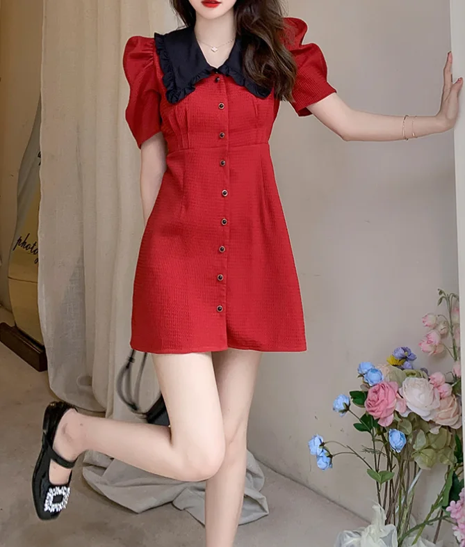 Polo Beautiful Waist Retro Red Dress Striped unclassified dresses