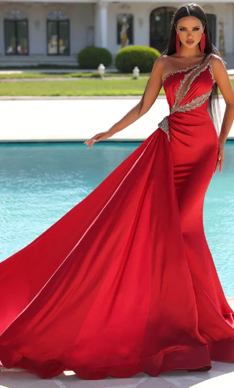 Portia and Scarlett's Shimmering Red Satin Gown: Captivate with Elegance Flowy unclassified dresses