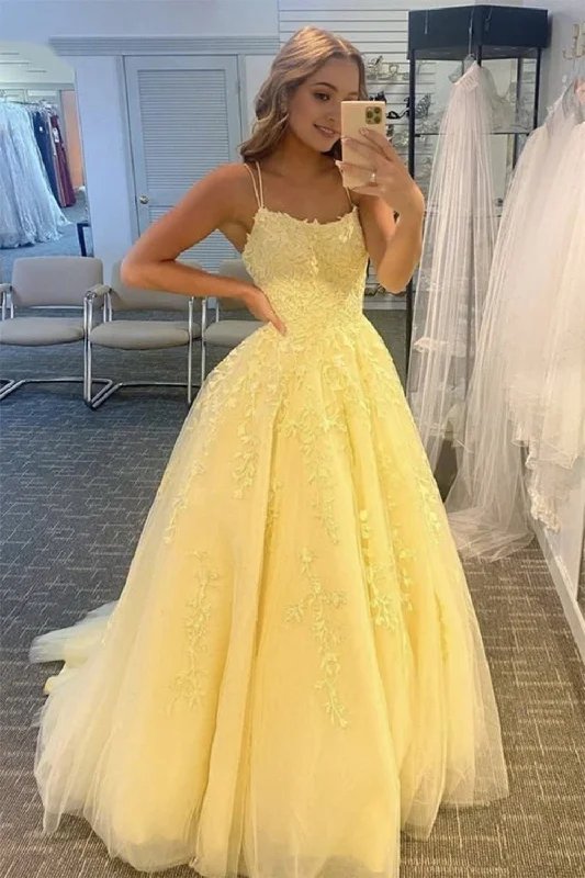 Princess Yellow Spaghetti Straps Prom Dress Holiday unclassified dresses