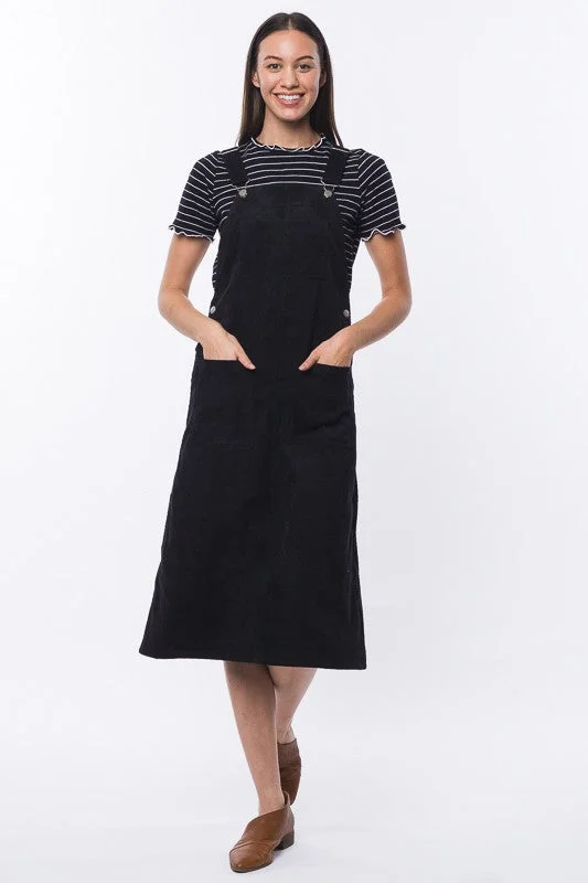 Priya Corduroy Overall Dress in Black Short unclassified dresses