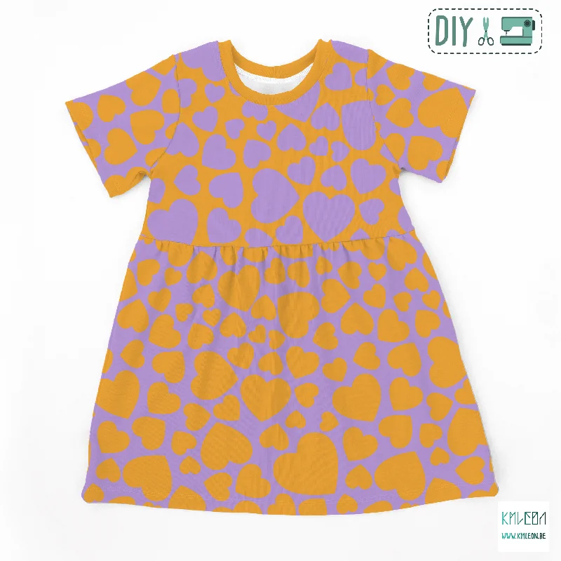 Purple and orange hearts cut and sew dress Bright color unclassified dresses