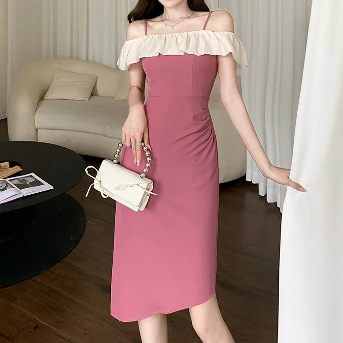 Ruffled Off-Shoulder Irregular Strap Dress Elegant evening unclassified dresses