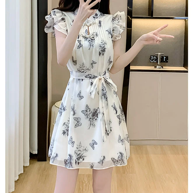 Sfumato Butterfly Loose Waist Chiffon Dress Long sleeve unclassified dresses