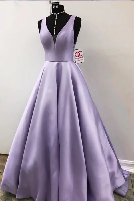 Lavender V Neck Sleeveless Prom Dresses Graduation Dresses Travel unclassified dresses